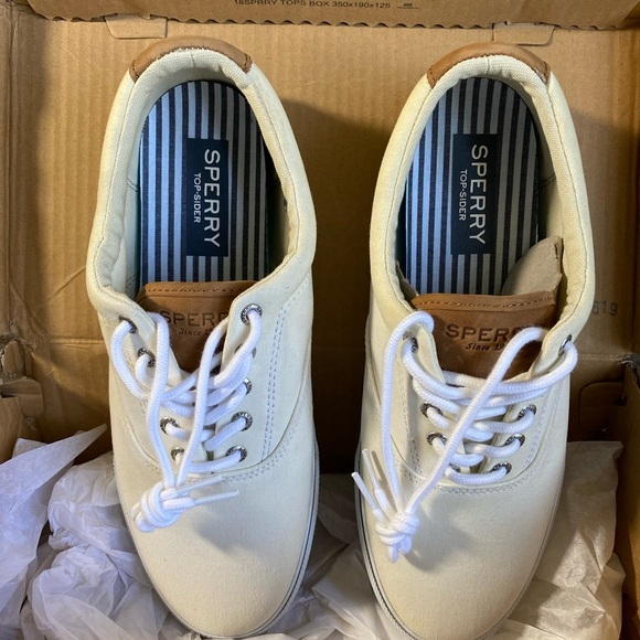 Sperry Top-Sider White & Tan Boat Shoes Men’s 10.5W NWT - Picture 3 of 9